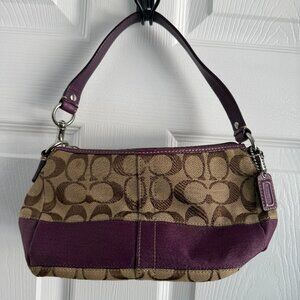 Coach Small Hobo Bag Eggplant & Tan Canvas Single Strap